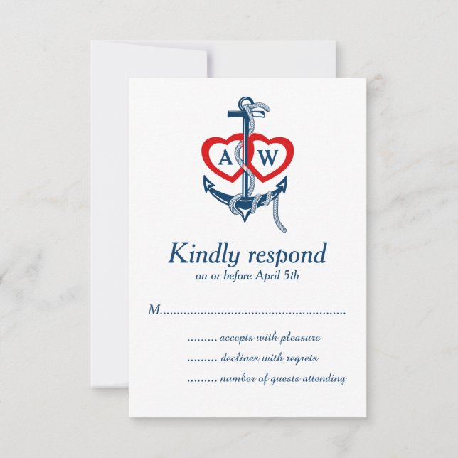 Ancrage nautique Mariage RSVP Card Invitations set (Devant)