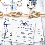 Ancre Baby shower nautique Invitation blanc carte<br><div class="desc">Carte postale d'invitation baby shower d'ancre nautique.</div>