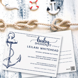 Ancre Baby shower nautique Invitation blanc carte 