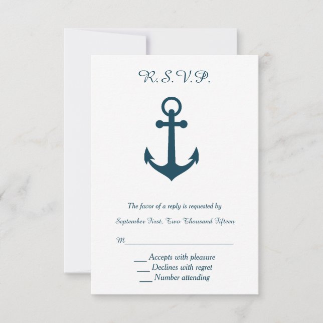 Ancre blanche et bleu marine Mariage RSVP Réponse (Devant)