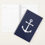 Ancre blanche marine sur bleu marine<br><div class="desc">Planificateur nautique minimaliste moderne avec ancre blanche sur arrière - plan bleu marine.
Parfait comme cadeau pour le jour de l'an et toutes les occasions spéciales.</div>