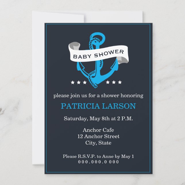Ancre bleu marine Baby shower Invitation (Devant)