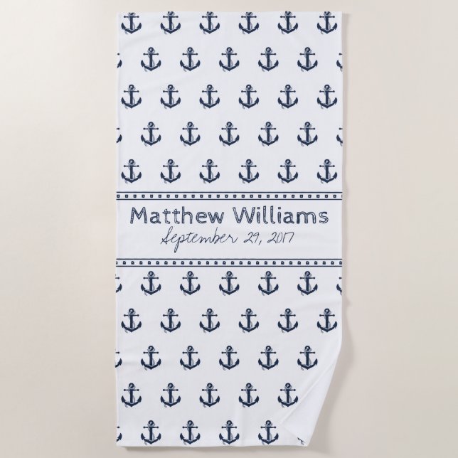 Ancre bleu marine  personnalisée Serviette de plag (Devant)