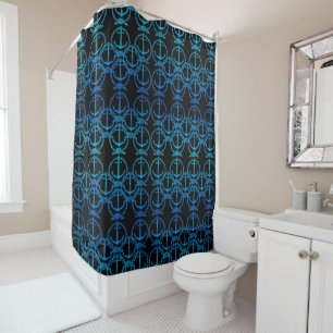 Ancre Bleu Nautique Motif Douche Rideau