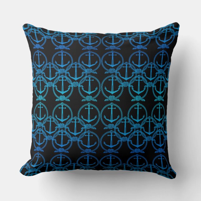 Ancre Bleu Nautique Motif Jeter Oreiller (Recto)