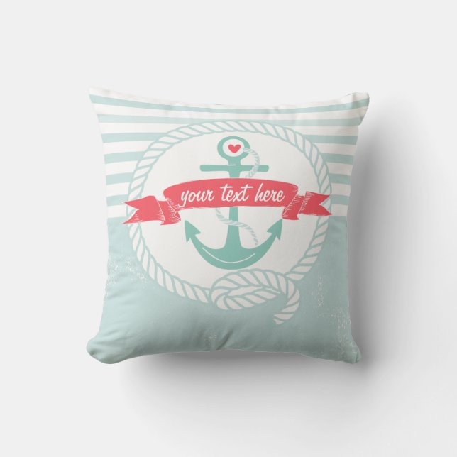 Ancre bleu rustique Bleu Bandes Nautiques Coussin  (Recto)