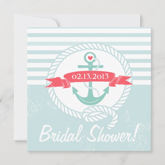 Ancre Bleue Invitation Nautique Douche nuptiale (Devant)