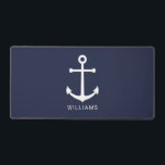 Ancre bleue marine et nom personnalisé<br><div class="desc">Souris minimaliste moderne avec ancre blanche avec nom personnalisé en blanc style de police sans serif moderne sur arrière - plan bleu marine.</div>