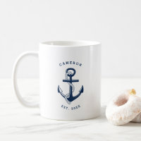 Ancre bleue marine Mug personnalisé nautique