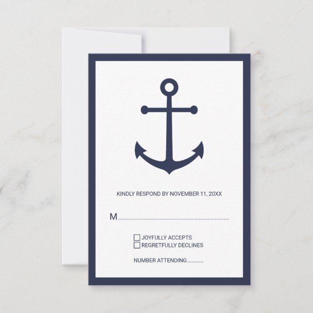 Ancre bleue marine Nautique mariage RSVP (Devant)