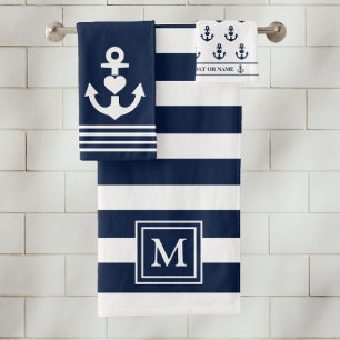 Ancre cardiaque nautique Marine Blancs Monogramme