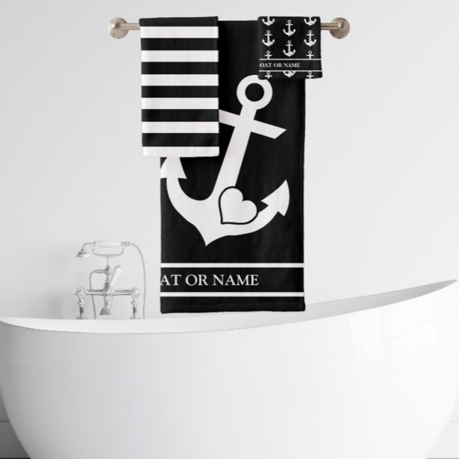 Ancre Coeur Nautique Bande Noire & Blanc Personnal (Créateur téléchargé)