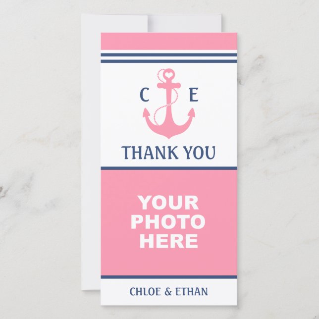 Ancre Coeur rose Merci photo nautique (Devant)