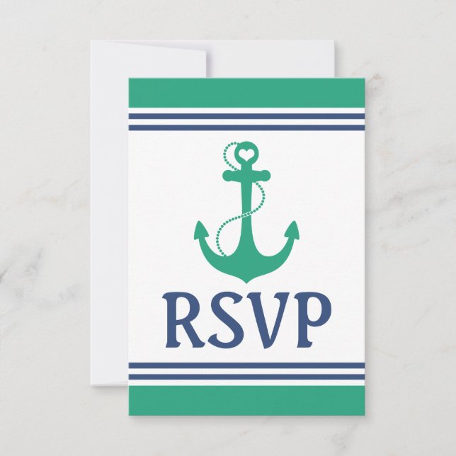 Ancre Coeur Vert Monogramme Mariage RSVP (Devant)