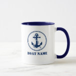 Ancre & corde Ajouter Nom de bateau Mug<br><div class="desc">Ancre & corde Ajouter votre nom de bateau Café - Boue à thé - Bleu et Blanc.</div>