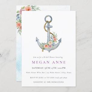 Ancre d'aquarelle et Fleurs Invitation Wedding sho