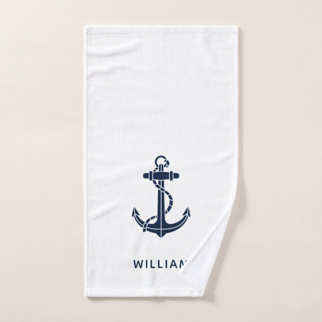 Ancre de bateau personnalisée bleu marine (Serviette à main)