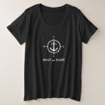 Ancre de boussole nautique Votre bateau ou votre n<br><div class="desc">Une boussole nautique et une Ancre avec votre nom ou nom de bateau sur un T-shirt noir.</div>