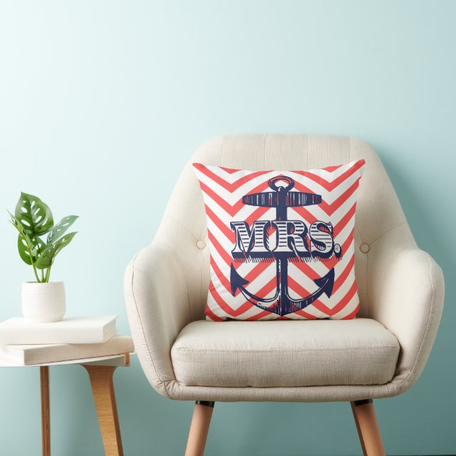 Ancre de la Marine Mme Bride Zig Zag Motif Coussin (Chaise)