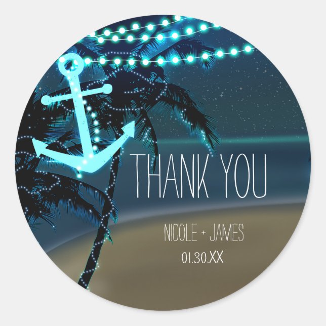 Ancre de plage & Palmiers Mariage Faveur Stickers (Devant)