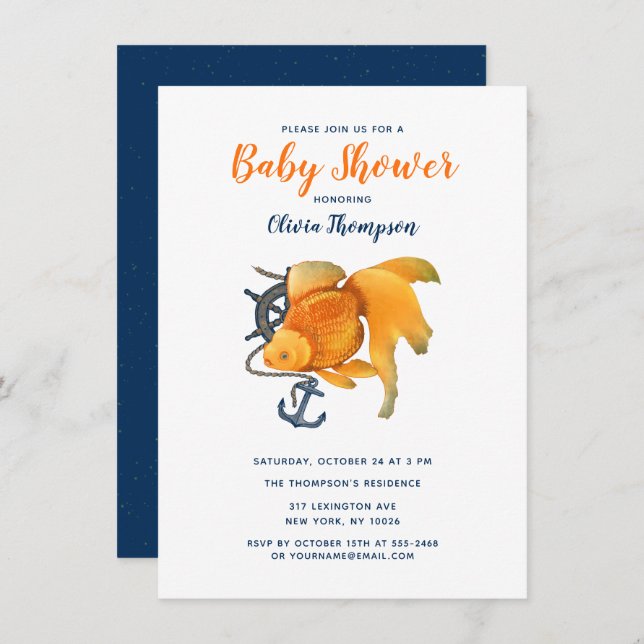 Ancre de poisson d'or roue Nautique Invitation (Devant / Derrière)