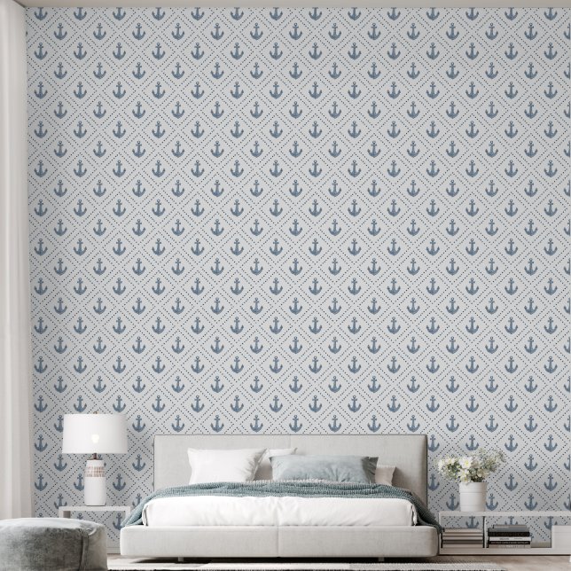 Ancre diamant bleu aquarelle et papier peint côtie (Chambre à coucher)