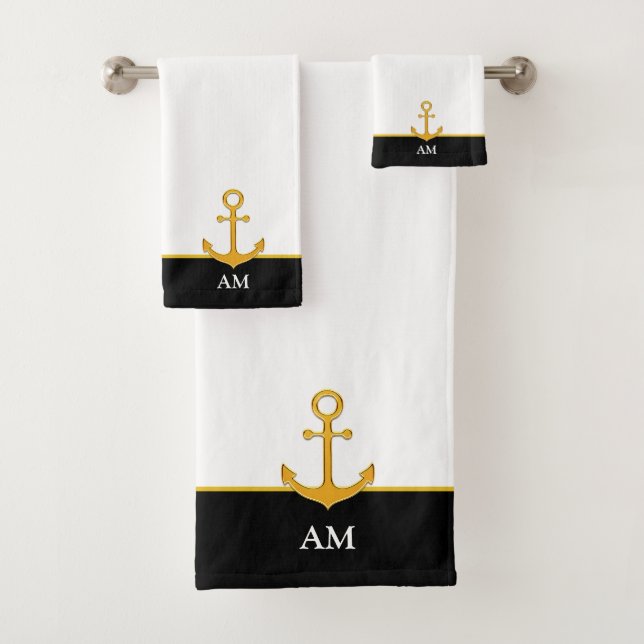 Ancre dorée et monogramme sur fond noir et blanc (En situation)