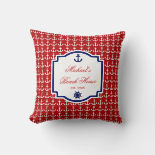 Ancre du navire Coussin nautique rouge et bleu