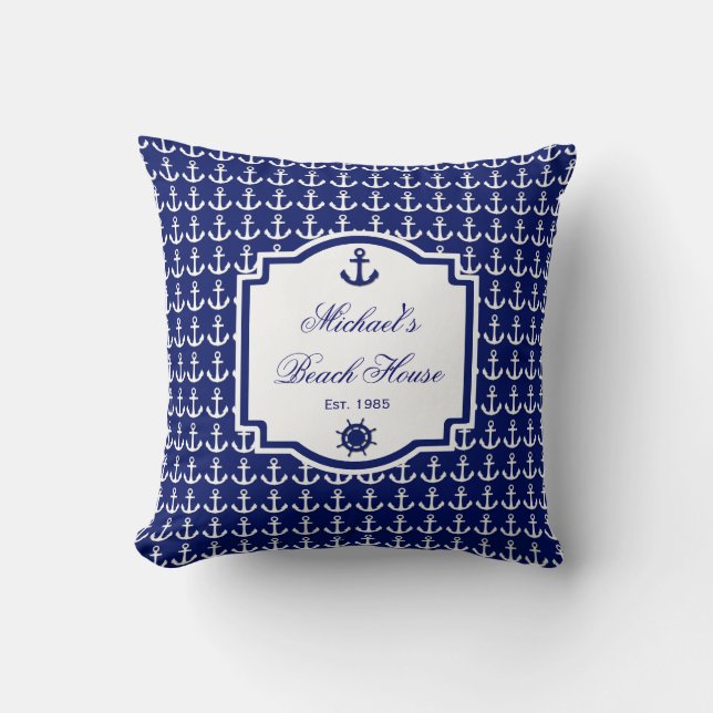 Ancre du navire Marine Blue Nautical Coussin (Recto)