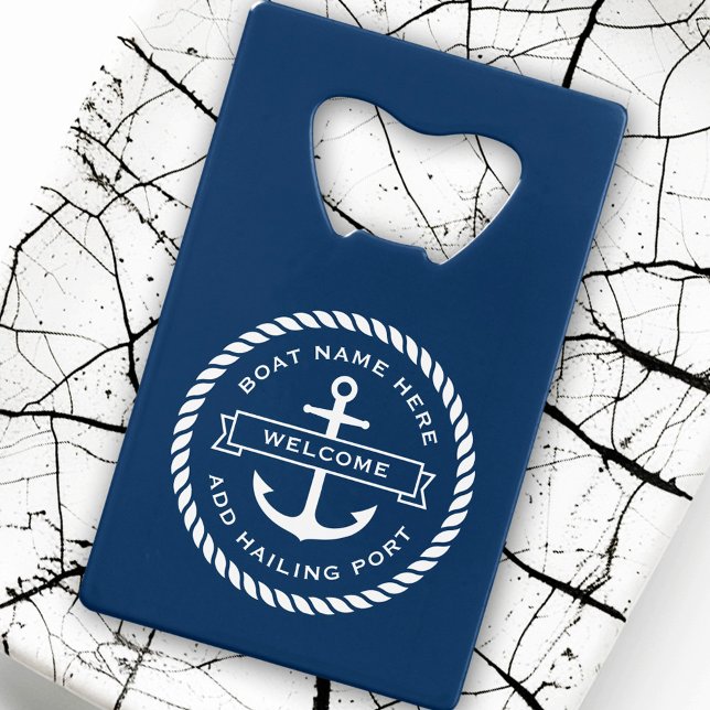 Ancre et corde nom du bateau hailing port accueil (Anchor and rope boat name hailing port welcome credit card bottle opener)