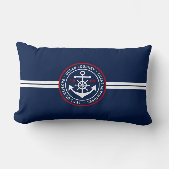 Ancre Étiquette Nautical Lumbar Coussin - Bleu Mar (Recto)