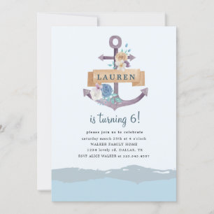 ancre florale nautique Invitation Anniversaire