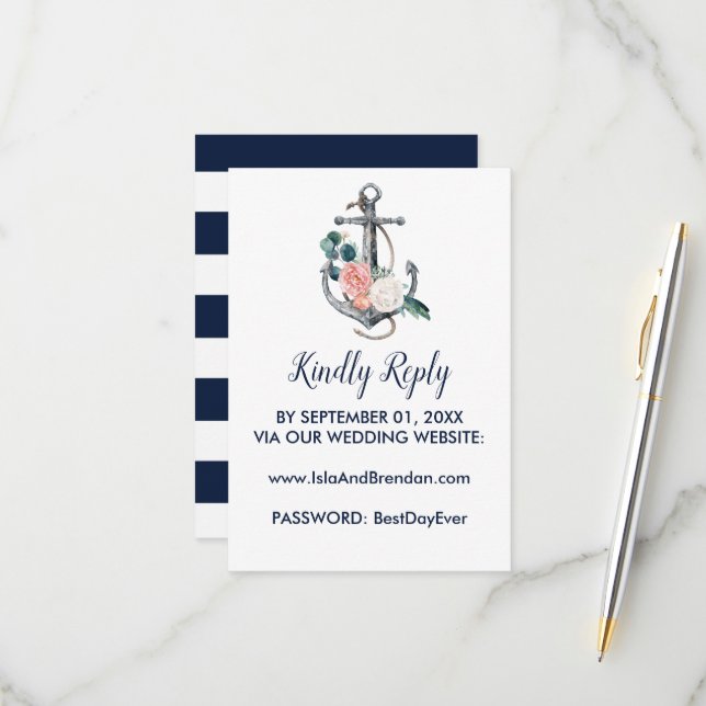 Ancre florale | Site Mariage d'été carte RSVP (Devant/Arrière en situation)