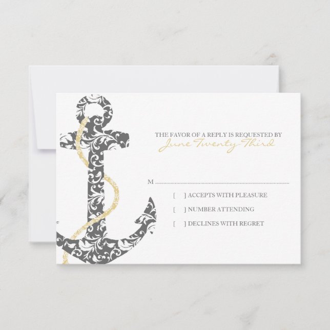 Ancre gris et jaune Plage mariage rsvp rsvp (Devant)