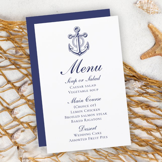 Ancre marin Marine Blue Nautical Mariage Menu (Créateur téléchargé)