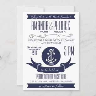 Ancre Marine Bleu Nautique Mariage Invitations