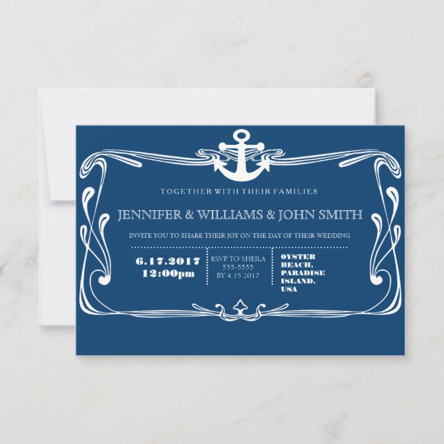 Ancre Marine Blue Destination Mariage Invitations (Devant)