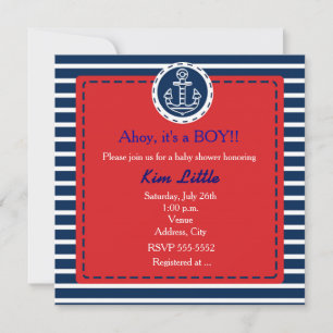 Ancre marine Invitation Baby shower rouge