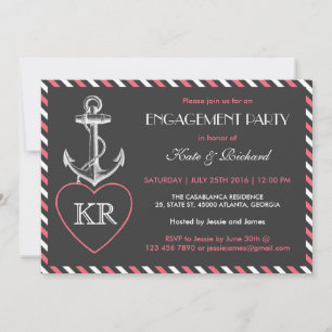 Ancre marine rose gris Invitation
