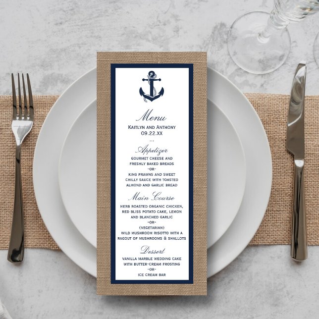 Ancre Marine Sur Burlap Beach Menu Mariage (Créateur téléchargé)