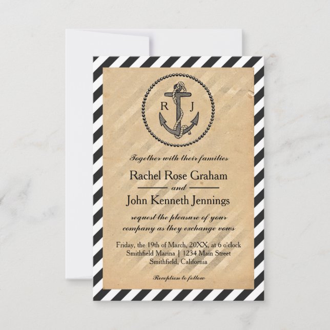Ancre marine vintage - Faire-part de mariage 3x5 (Devant)