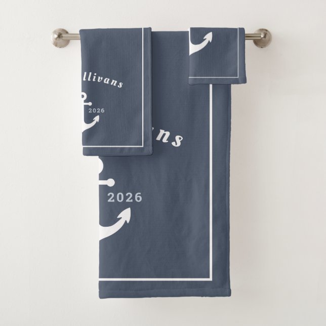 Ancre moderne de la côte de denim bleu et blanc mo (En situation)