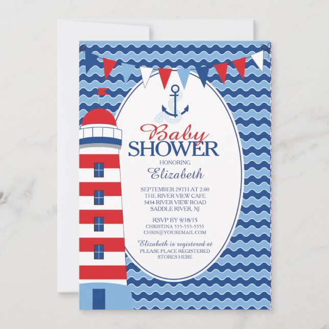 Ancre moderne Nautical Boys Baby shower Invitation (Devant)