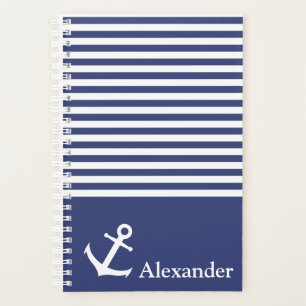 Ancre Nautical Dark Blue and White Striped Name