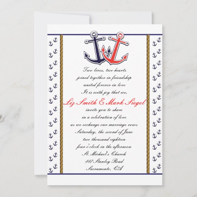 Ancre nautique Amour Mariage Couple Invitation (Devant)