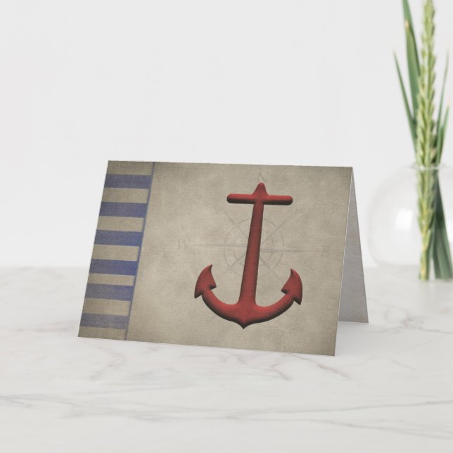 Ancre nautique avec carte de note Bleu Stripes (Devant)