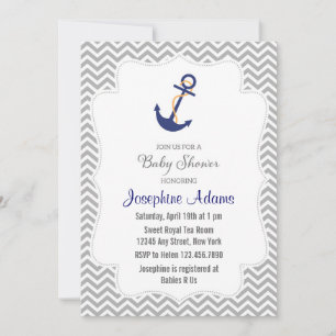 Ancre nautique Baby shower Invitation Grey