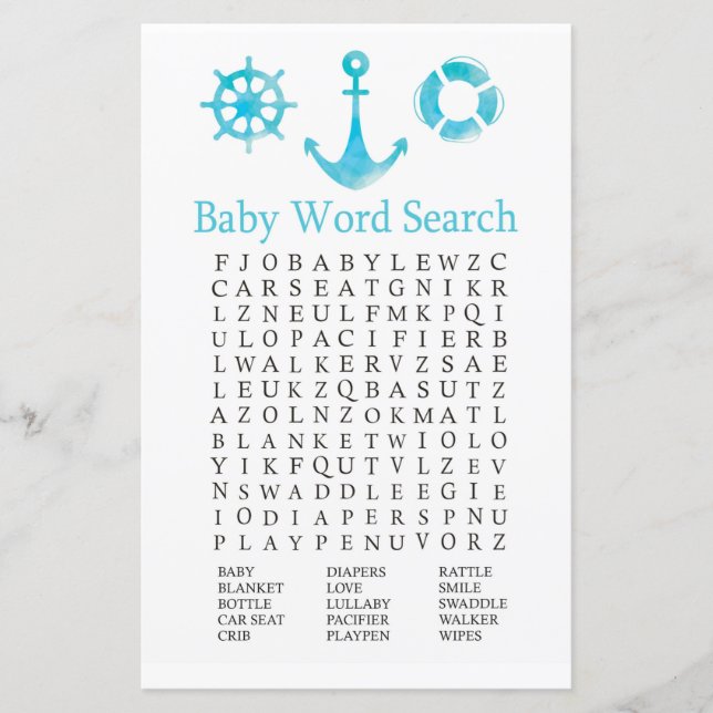 Ancre nautique Baby shower Word de recherche Jeu (Devant)