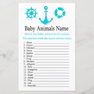 Ancre nautique Bébé Animaux Nom Jeu