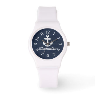 Ancre nautique bleu/blanc de la Marine Montre pers